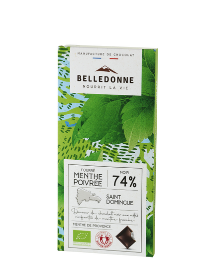 Belledonne -- Tablette fourrée - chocolat noir 74% menthe poivrée - 80 g