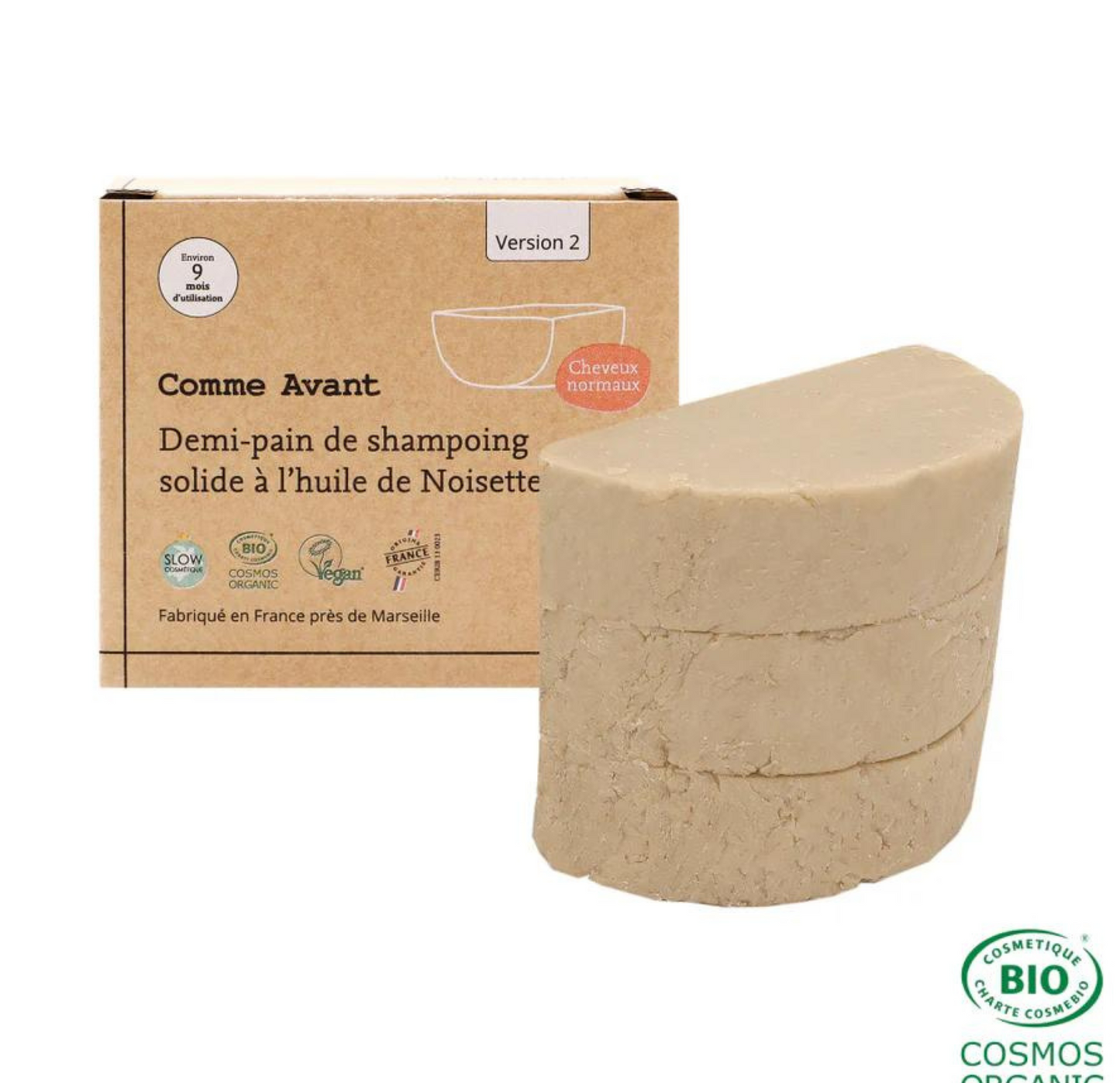 Comme Avant -- Shampoing solide à l'huile de noisette demi pain - 210 g