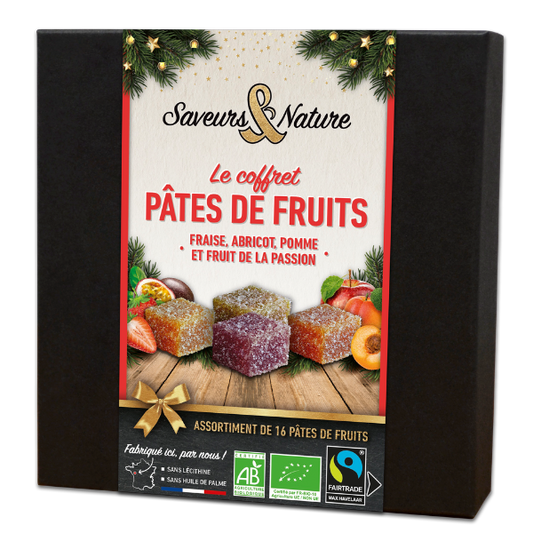 Coffret assortiment de 16 pâtes de fruits bio (fraise, abricot, passion, pomme) - 1