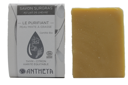 Antheya -- Savon lait de chèvre/soufre - purifiant exceptionnel (bande papier) - 100 g