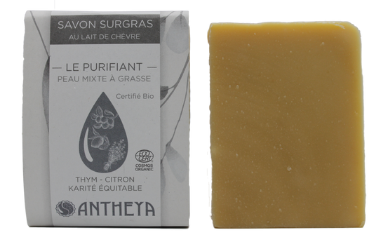 Antheya -- Savon lait de chèvre/soufre - purifiant exceptionnel (bande papier) - 100 g