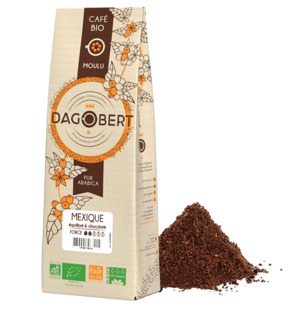 Les Cafés Dagobert -- DDM 28.01.2025 Mexique 100 % arabica, bio, équitable moulu - 1 Kg