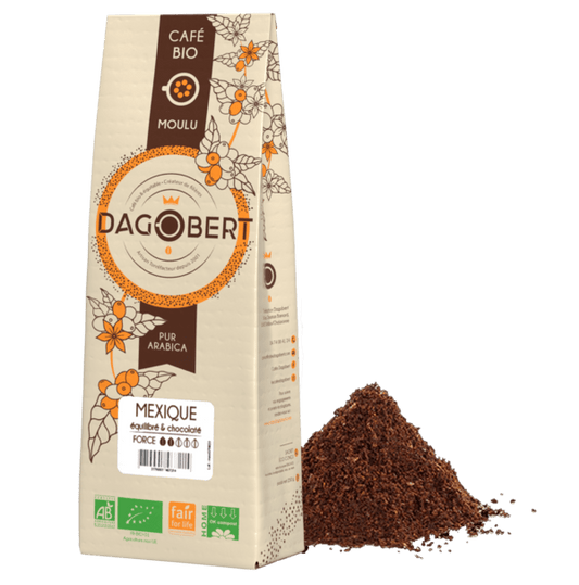 Les Cafés Dagobert -- DDM 28.01.2025 Mexique 100 % arabica, bio, équitable moulu - 1 Kg